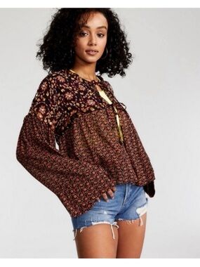Free People Malia Babydoll Jacket Shirt Sz XS Beaded Floral